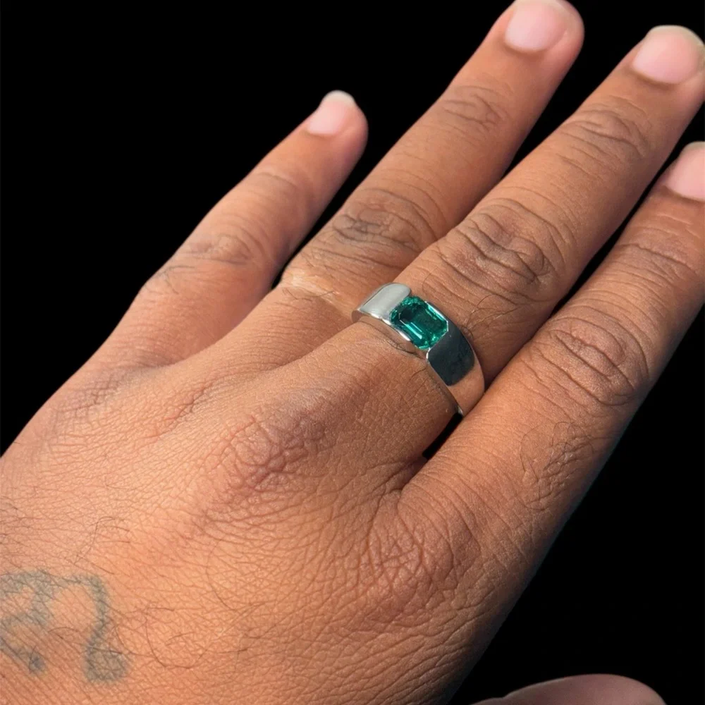Handmade 925 Silver Colombian Lab Emerald Ring 2 Carat | Size 11.25